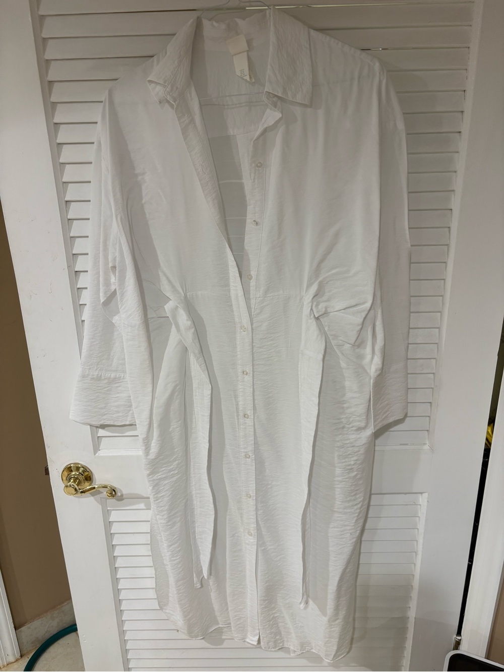 White Long Sleeve Button-Up Shirt dress with front tie